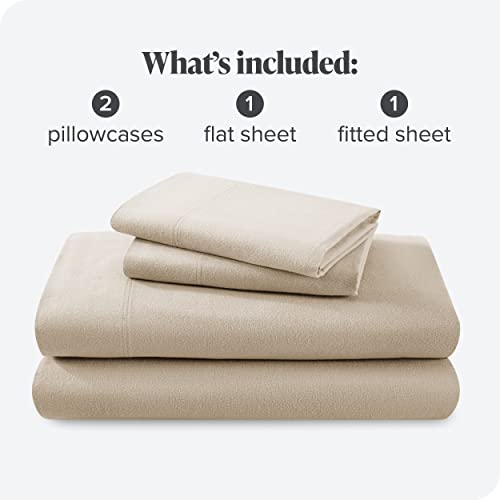 Bare Home Flannel Sheet Set 100% Cotton, Velvety Soft Heavyweight - Double Brushed Flannel - Deep Pocket (Queen, Sand)