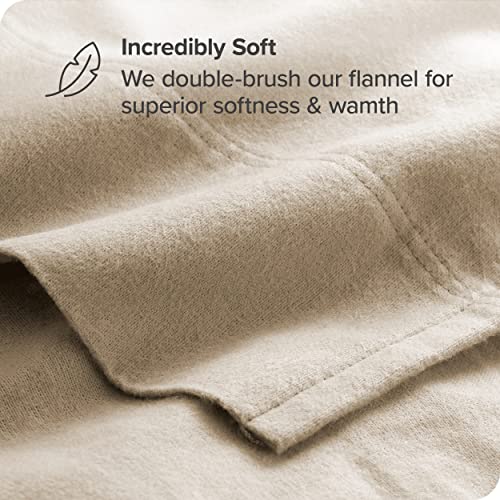 Bare Home Flannel Sheet Set 100% Cotton, Velvety Soft Heavyweight - Double Brushed Flannel - Deep Pocket (Queen, Sand)