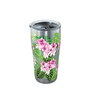 tervis tropifloral stainless steel tumbler with clear lid 30oz, silver
