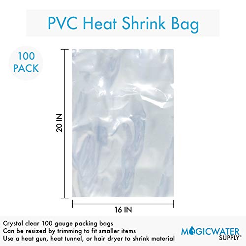 16x20 inch Odorless, Clear, 100 Guage, PVC Heat Shrink Wrap Bags for Gifts, Packagaing, Homemade DIY Projects, Bath Bombs, Soaps, and Other Merchandise (100 Pack) | MagicWater Supply