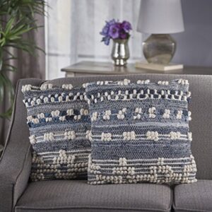 Christopher Knight Home Clara Wool and Denim Pillows, 2-Pcs Set, Blue / White