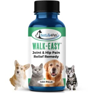 bestlife4pets walk-easy hip and joint supplement for dogs & cats - arthritis pain relief and anti-inflammatory support pills for dogs & cats joint pain relief - easy to use natural pills (450 ct)