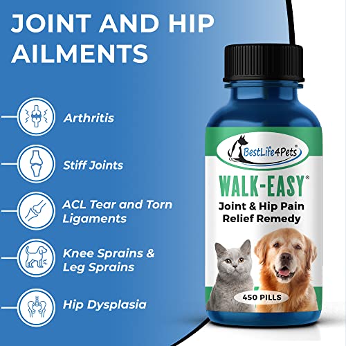 BestLife4Pets Walk-Easy Hip and Joint Supplement for Dogs & Cats - Arthritis Pain Relief and Anti-inflammatory Support Pills for Dogs & Cats Joint Pain Relief - Easy to Use Natural Pills (450 ct)