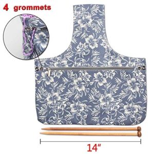 Teamoy 2 Pack Canvas Knitting Tote Bag and Knitting Needles Roll Holder for Yarn, Knitting Needles(14 Inches), Supplies and More, Perfect Size for Knitting on The Go(Large,Blue Flowers)