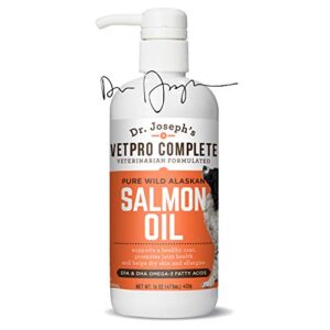 100% pure wild alaskan salmon oil for dog & cat food - large 16 oz - omega 3 & 6 liquid fish oil supplement - supports healthy coat & joints - helps dry skin & allergies