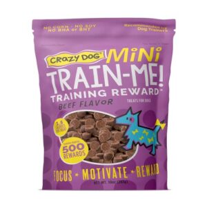 crazy dog mini train-me! training treats 10 oz. pouch, beef flavor, with 500 treats per bag, recommended by dog trainers
