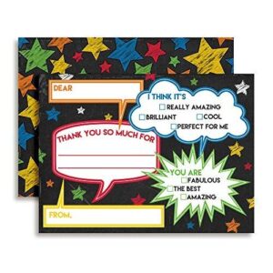 Chalkboard Speech Bubble Birthday Thank You Notes for Kids, Ten 4" x 5.5" Fill In The Blank Cards with 10 White Envelopes by AmandaCreation…