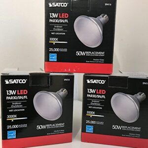 3 Pack Satco S9416 Par30 Short Neck LED 3000K 40' Beam Spread Medium Base Light Bulb, 13W