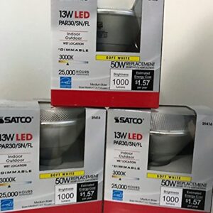 3 Pack Satco S9416 Par30 Short Neck LED 3000K 40' Beam Spread Medium Base Light Bulb, 13W