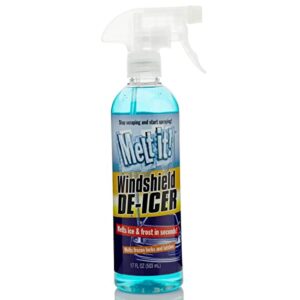 melt it! e·z·r windshield de-icer. instantly melts ice & winter frost for car windshields, windows, mirrors, key locks, & latches, snow melting defrost liquid for car window cleaner, 17 fl oz spray