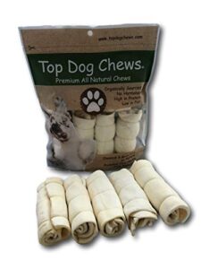 top dog chews – 6” buffalo beef cheek rolls, 5 pack, long lasting dog bones for aggressive chewers, rawhide free dog treats