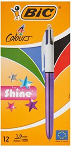 bic 4 colours shine ballpoint pens - metallic purple body, box of 12