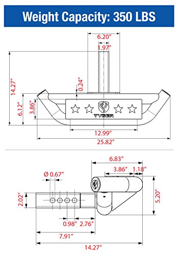 Tyger Auto TG-HS8U81238 Hitch Armor Compatible with Vehicles with 2" Hitch Receiver | Textured Black | Hitch Step | Rear Bumper Guard Protector | with Pin Lock and Stabilizer