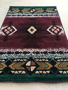 southwest native american area rug carpet burgundy red green (24 inch x 40 inch mat)