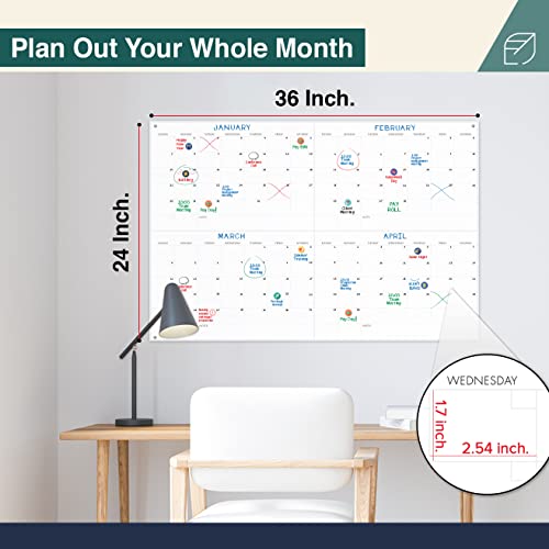 X Large Dry Erase Wall Calendar - 24"x 36" 4 Month Premium Giant Oversized Undated Erasable Deadline Task Calendar for 2023 - Jumbo Monthly Task Organizer Planner for Home, Business & Dorm Room