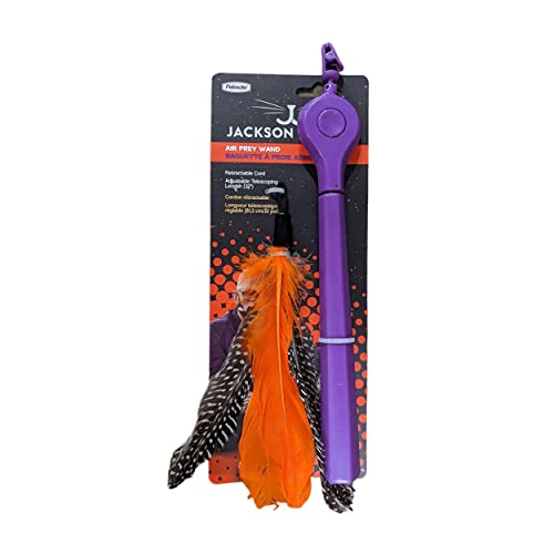 Jackson Galaxy Air Prey Wand for Cats with Retractable Cord, 32-Inch Adjustable Telescoping Length, and 4 Feathers