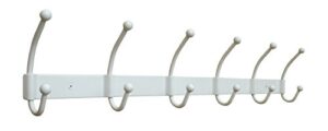 wall mounted coat rack with 6 double hooks - heavy duty 23 inch long iron wall hooks for home organization (white)