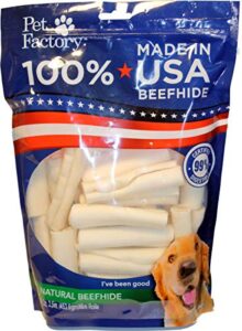 pet factory 78121 beefhide | dog chews, 99% digestive, rawhides to keep dogs busy while enjoying, 100% natural flavored rolls, 1 pound pack 3-3.5" size, made in usa