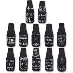 12 oz black neoprene bottle sleeves with zipper for beer, soda, beverages (12 pack)