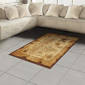 Ambesonne Island Map Area Rug, Super Detailed Treasure Map Grungy Rustic Pirates Gold Secret Sea History Theme, Flat Woven Accent Rug for Living Room Bedroom Dining Room, 4' X 5.7', Beige Brown