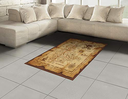 Ambesonne Island Map Area Rug, Super Detailed Treasure Map Grungy Rustic Pirates Gold Secret Sea History Theme, Flat Woven Accent Rug for Living Room Bedroom Dining Room, 4' X 5.7', Beige Brown