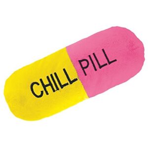 rockin gear chill pill throw pillow 11" x 4" soft and plush decor kids pillow and novelty pillow (pink and yellow)