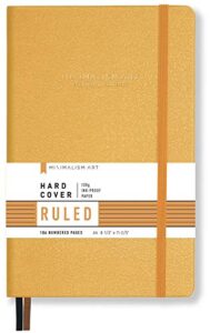 minimalism art, premium hard cover notebook journal, x-large size, master a4 8.3" x 11.4", 186 numbered pages, gusseted pocket, ribbon bookmark, extra thick ink-proof paper 120gsm (wide ruled, amber)