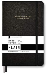 minimalism art, premium hard cover notebook journal, x-large size, master a4 8.3" x 11.4", 186 numbered pages, gusseted pocket, ribbon bookmark, extra thick ink-proof paper 120gsm (plain, black)