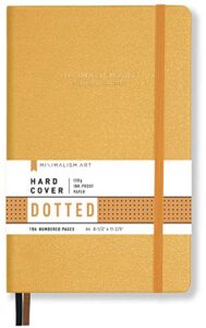 minimalism art, premium hard cover notebook journal, x-large size, master a4 8.3" x 11.4", 186 numbered pages, gusseted pocket, ribbon bookmark, extra thick ink-proof paper 120gsm (dotted, amber)