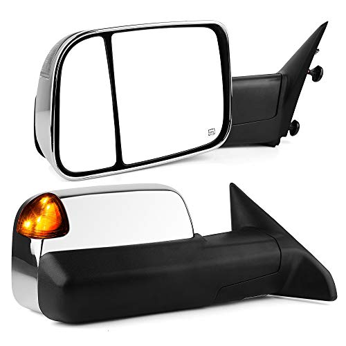 YITAMOTOR Towing Mirrors Compatible with Dodge Ram, Chrome Power Heated LED Turn Signal Light Puddle Lamp, Replacement for Dodge Ram 2009-2018 1500, Ram 2010-2018 2500 3500