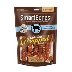 smartbones chicken-wrapped sticks, treat your dog to a rawhide-free chew made with real chicken and peanut butter 8 count (pack of 1)