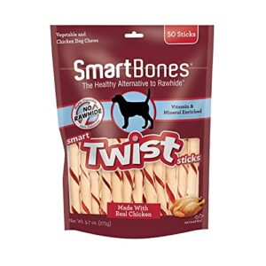 smartbones smart twist sticks, rawhide free dog chew sticks, made with real chicken, 50 sticks