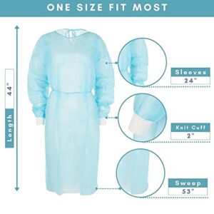 Nobles Universal Size Blue Disposable Isolation Gowns - Latex-Free Gown is Fluid Resistant with Knitted Cuffs - Medical & PPE Gowns - Ideal Safety Protection for Women & Men (Case of 50)