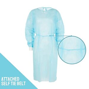 Nobles Universal Size Blue Disposable Isolation Gowns - Latex-Free Gown is Fluid Resistant with Knitted Cuffs - Medical & PPE Gowns - Ideal Safety Protection for Women & Men (Case of 50)