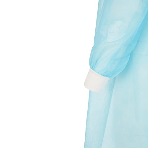 Nobles Universal Size Blue Disposable Isolation Gowns - Latex-Free Gown is Fluid Resistant with Knitted Cuffs - Medical & PPE Gowns - Ideal Safety Protection for Women & Men (Case of 50)