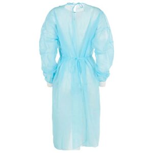 Nobles Universal Size Blue Disposable Isolation Gowns - Latex-Free Gown is Fluid Resistant with Knitted Cuffs - Medical & PPE Gowns - Ideal Safety Protection for Women & Men (Case of 50)