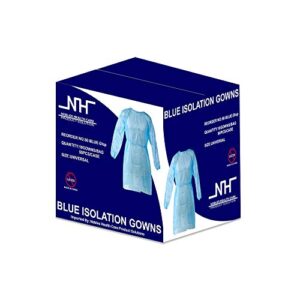 Nobles Universal Size Blue Disposable Isolation Gowns - Latex-Free Gown is Fluid Resistant with Knitted Cuffs - Medical & PPE Gowns - Ideal Safety Protection for Women & Men (Case of 50)