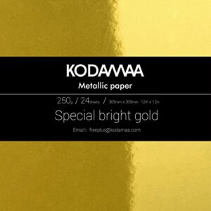 kodamaa 12“x12”square art craft gold/silver cardstock, multipurpose shimmer metallic paper perfect for festival crafting, party decoration, gift packaging (24 sheets) (bright gold)