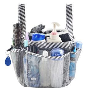 Haundry Mesh Shower Caddy Bag, Portable College Dorm Bathroom Tote, Quick Dry Holder for Camp Gym, 8 Basket Pockets with Key Hook and 2 Oxford Handles, Gray