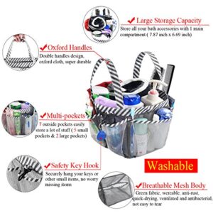 Haundry Mesh Shower Caddy Bag, Portable College Dorm Bathroom Tote, Quick Dry Holder for Camp Gym, 8 Basket Pockets with Key Hook and 2 Oxford Handles, Gray