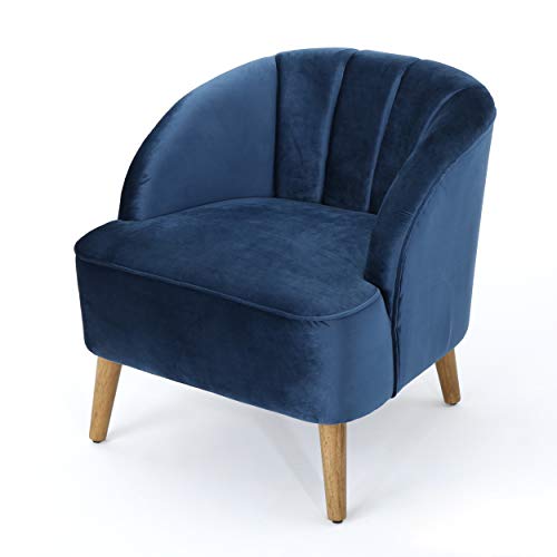 Christopher Knight Home Amaia Modern Velvet Club Chair, Cobalt / Walnut