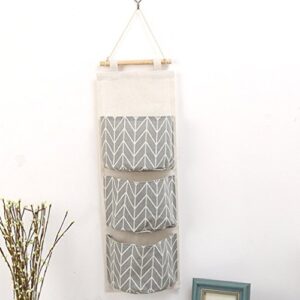 Dolland 1 Pc Linen Cotton Fabric Wall Door Closet Hanging Storage Bag 3 Pockets Over the Door Organizer ,Gray