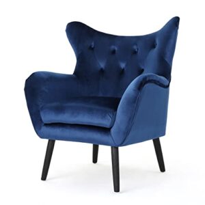 christopher knight home seigfried mid-century velvet arm chair, navy blue / black, 28.5d x 34.25w x 39.75h in