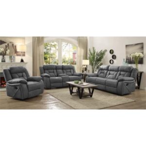 Coaster Home Furnishings Houston Motion Loveseat with Cupholder Storage Console Grey Furniture Piece, Finish (Model: 602262)