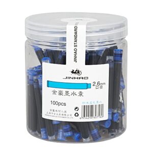 100pcs jinhao fountain pen ink cartridges refills, disposable and universal - 2.6 mm bore diameter(blue ink)