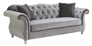 coaster furniture frostine sofa silver velvet chrome chrome 551161
