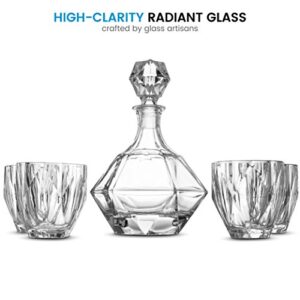 5-Piece European Style Whiskey Decanter and Glass Set - With Magnetic Gift Box - Exquisite Diamond Design Liquor Decanter & 4 Whiskey Glasses - Perfect Whiskey Decanter Set for Scotch Alcohol Bourbon.