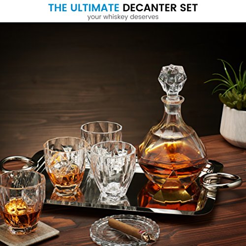 5-Piece European Style Whiskey Decanter and Glass Set - With Magnetic Gift Box - Exquisite Diamond Design Liquor Decanter & 4 Whiskey Glasses - Perfect Whiskey Decanter Set for Scotch Alcohol Bourbon.