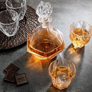 5-Piece European Style Whiskey Decanter and Glass Set - With Magnetic Gift Box - Exquisite Diamond Design Liquor Decanter & 4 Whiskey Glasses - Perfect Whiskey Decanter Set for Scotch Alcohol Bourbon.