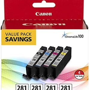 Canon CLI-281 BKCMY 4-Color Ink Tank Value Pack, Canon PGI-280 XXL Pigment Black Ink Tank